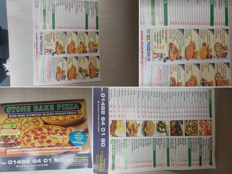 Stone Bake Pizza Menu