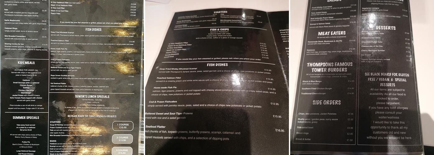Thompsons Famous Fish & Chips Menu