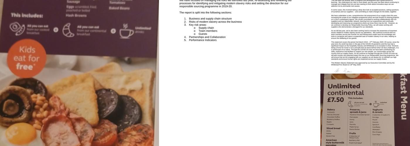 Premier Inn Hull West hotel Menu