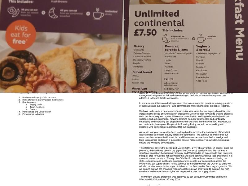 Premier Inn Hull West hotel Menu