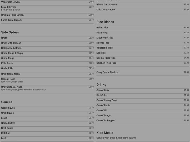 Kashmir Continental Menu