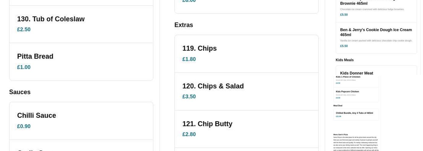 Sams Pizza Hull Menu