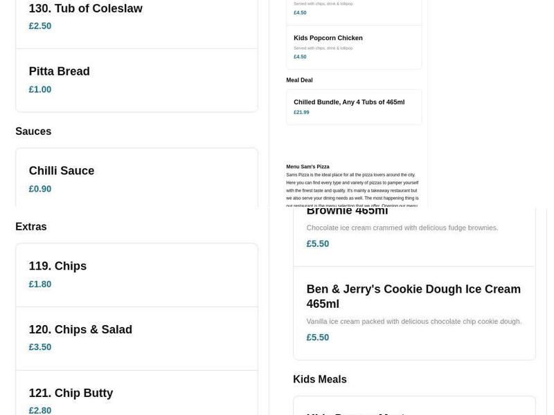 Sams Pizza Hull Menu