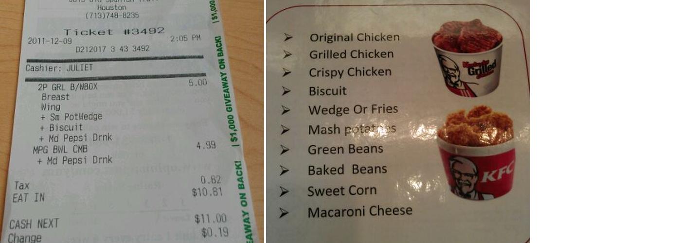 KFC Menu