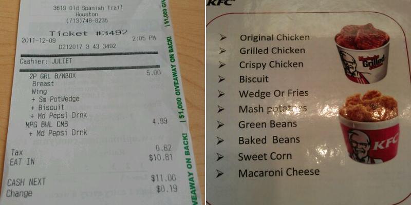 KFC Menu