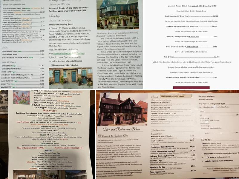 The Masons Arms Menu