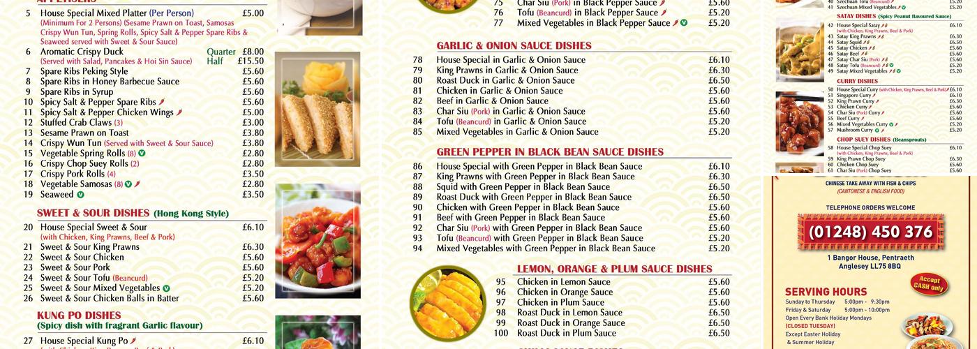 Pentraeth Chinese Menu