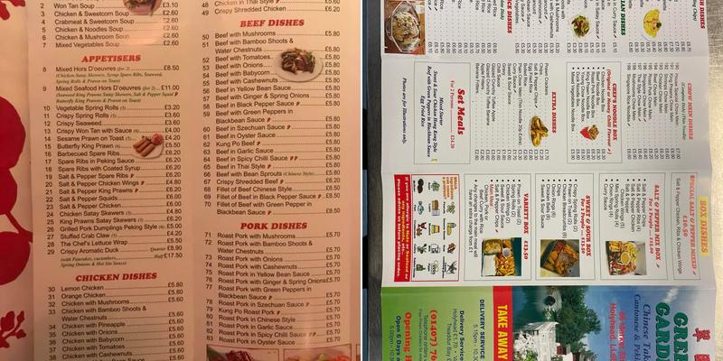 Green Garden Chinese takeaway Menu