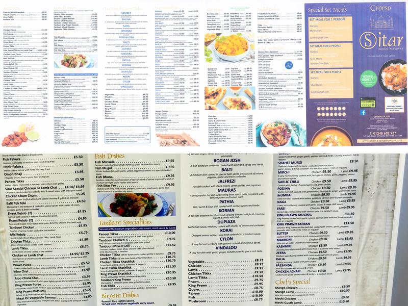 Sitar Indian Takeaway Menu