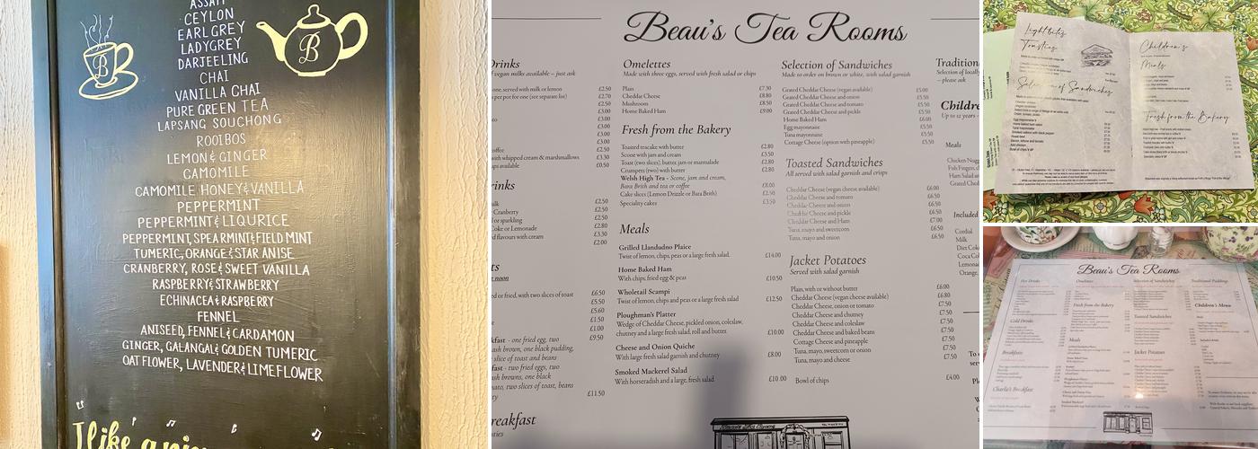 Beau's Tea Rooms Menu