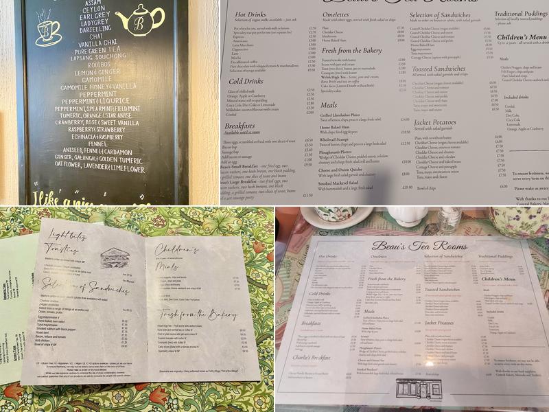 Beau's Tea Rooms Menu