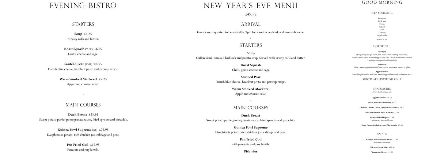 The Dragon Hotel Menu