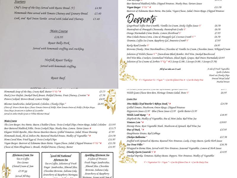 The Lion Hotel Menu