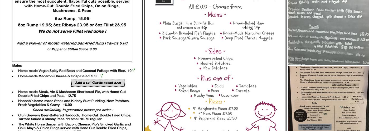 The White Horse Inn, Clun Menu