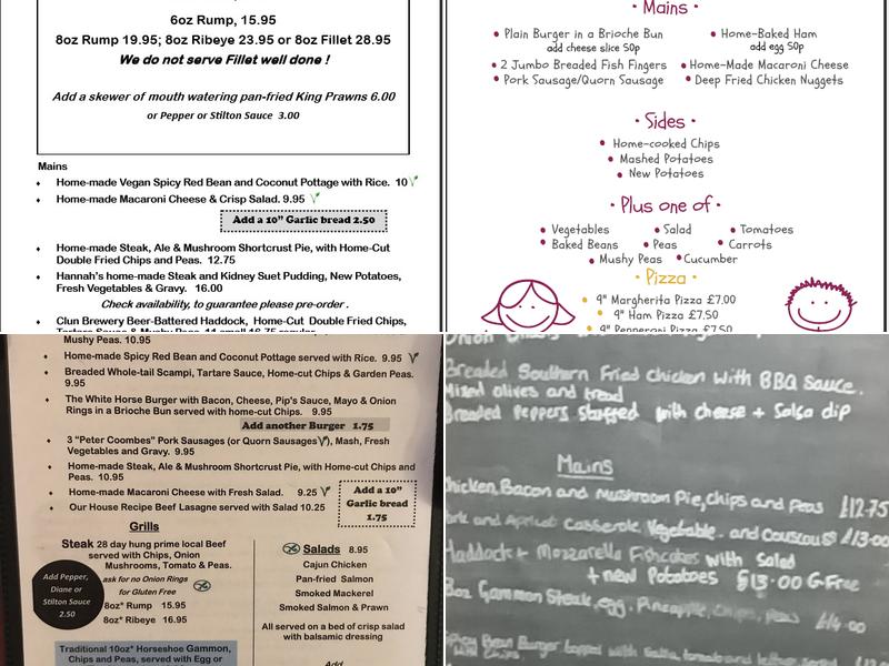The White Horse Inn, Clun Menu