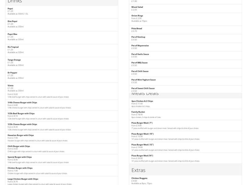 Baba Ali Pizza & Kebab Menu