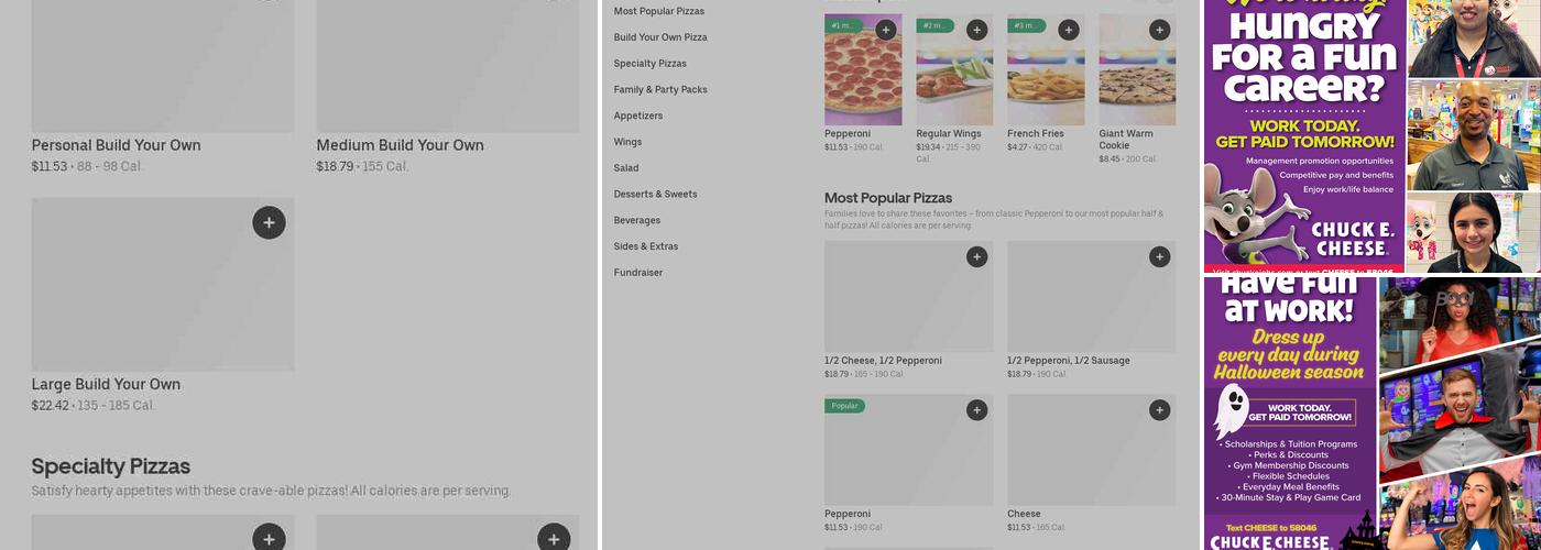 Chuck E. Cheese Menu