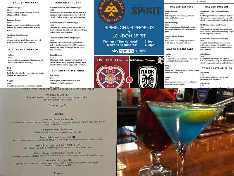 The Whistling Badger Menu