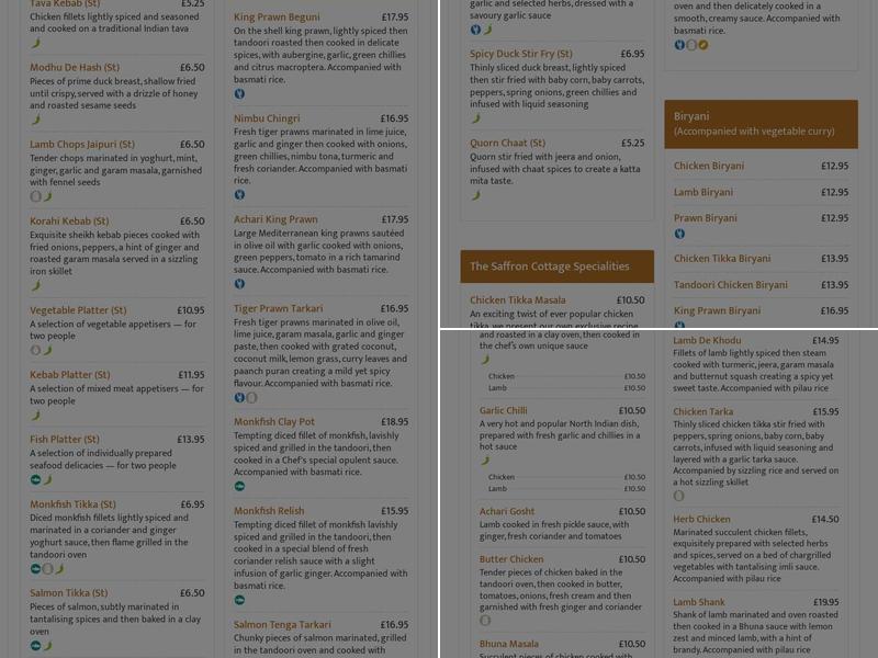 Saffron Cottage Menu