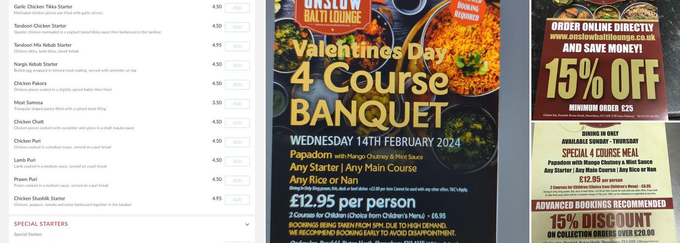 Onslow Balti Lounge Menu
