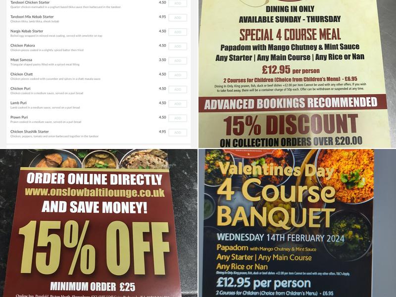 Onslow Balti Lounge Menu