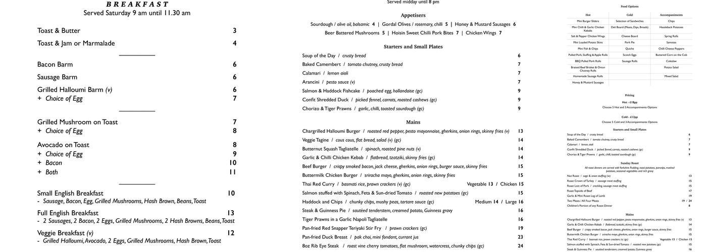 The Red Lion Moore Menu