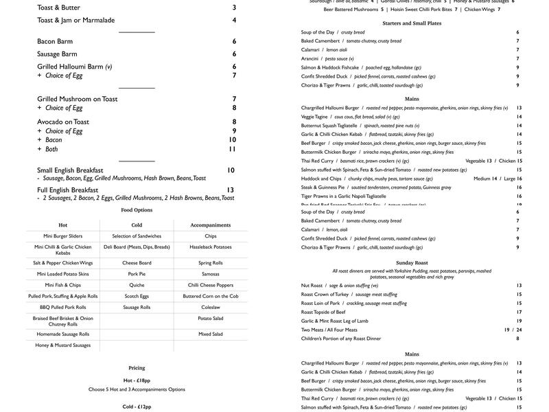 The Red Lion Moore Menu