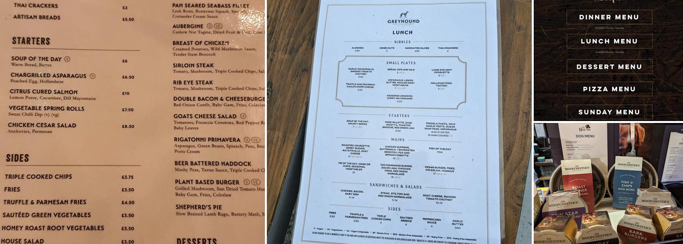 The Greyhound Hotel , Restaurant & Bar, Cromford, Matlock Menu