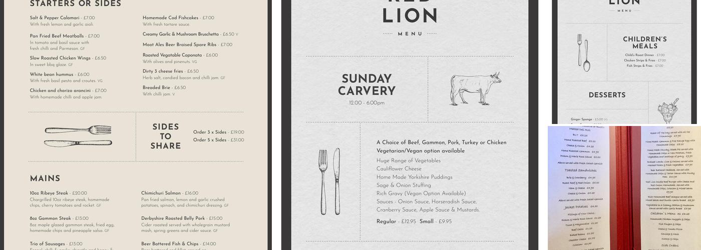 The Red Lion & Moot Ales microbrewery Menu