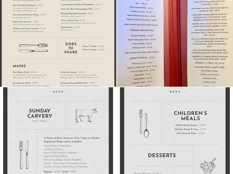 The Red Lion & Moot Ales microbrewery Menu