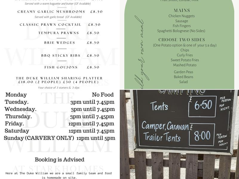 The Duke William Matlock Menu