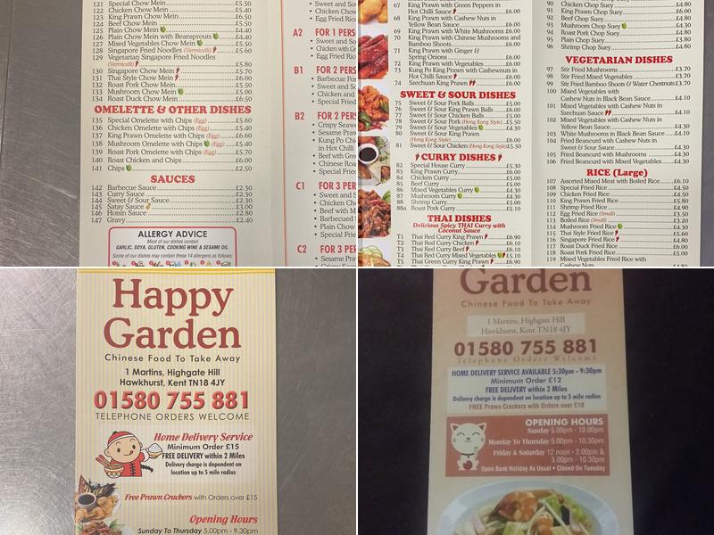 Happy Garden Chinese Takeaway Menu