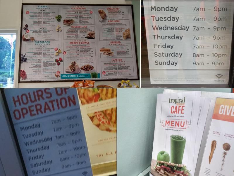 Tropical Smoothie Cafe Menu