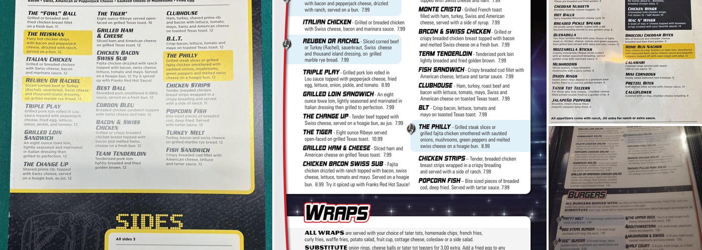 Press Box Grill & Bar Menu