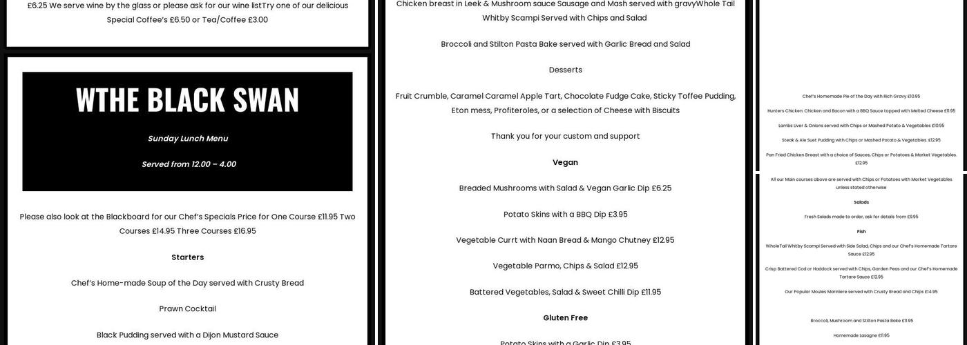 Black Swan Inn Menu