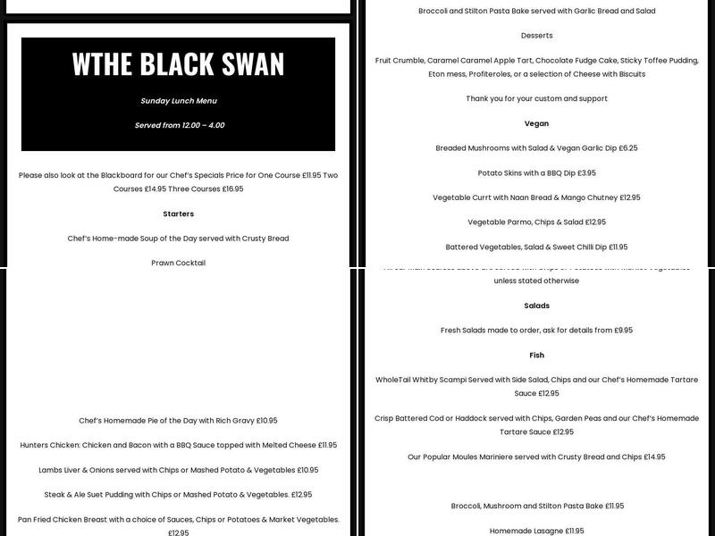 Black Swan Inn Menu