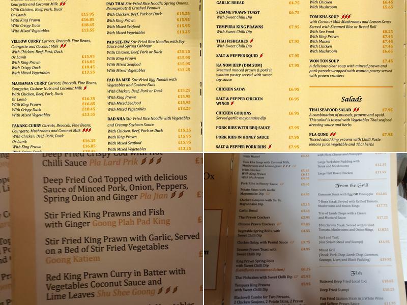 The Blackwell Ox Inn and Holiday Lodge Park Menu