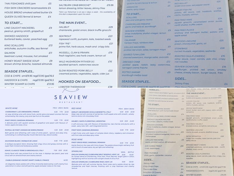 The Seaview Restaurant Menu