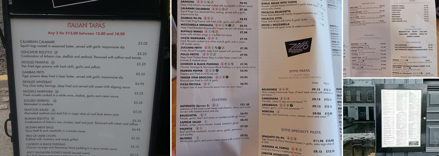 Zitto Italian Winebar & Trattoria Menu