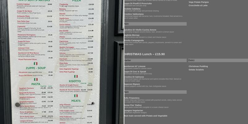 Cucina Amore Menu