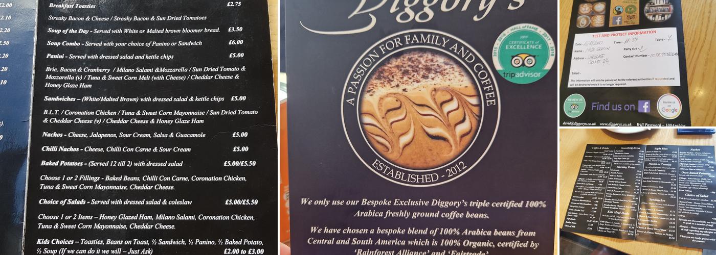 Diggory's Coffee Shop Menu