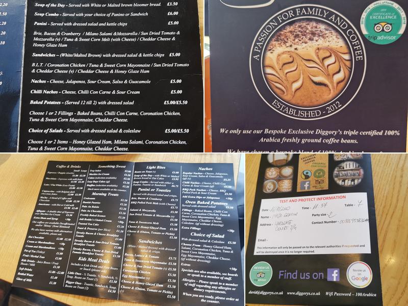 Diggory's Coffee Shop Menu