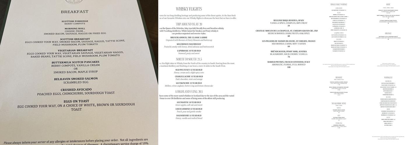 Marine North Berwick Menu