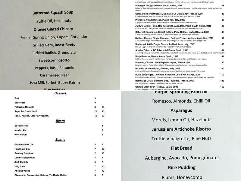 Rubino Kitchen at Chigborough Lodge Menu