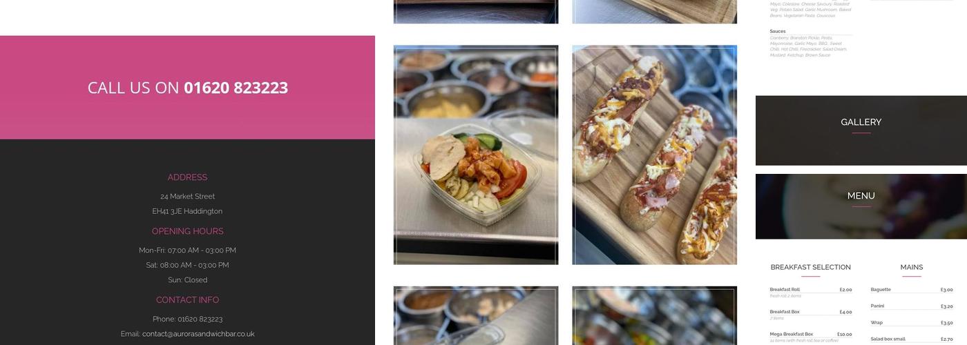 Aurora's Sandwich Bar Menu