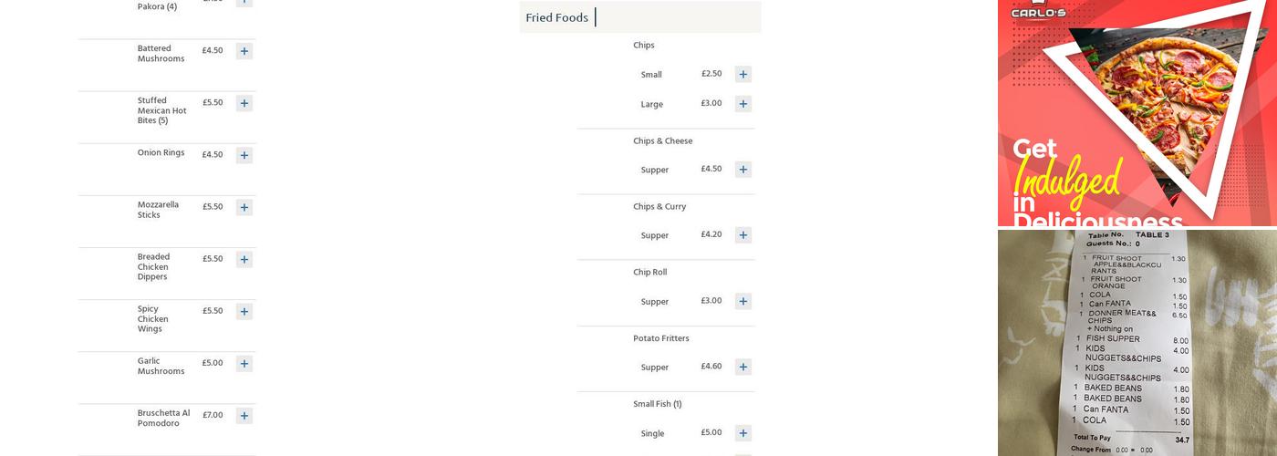 Carlo's Fish Bar & Restaurant Menu