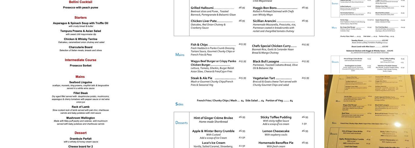 The Black Bull Hotel Menu