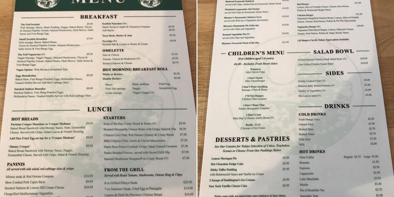 Rhymers Tower Coffee Shop and Restaurant Menu