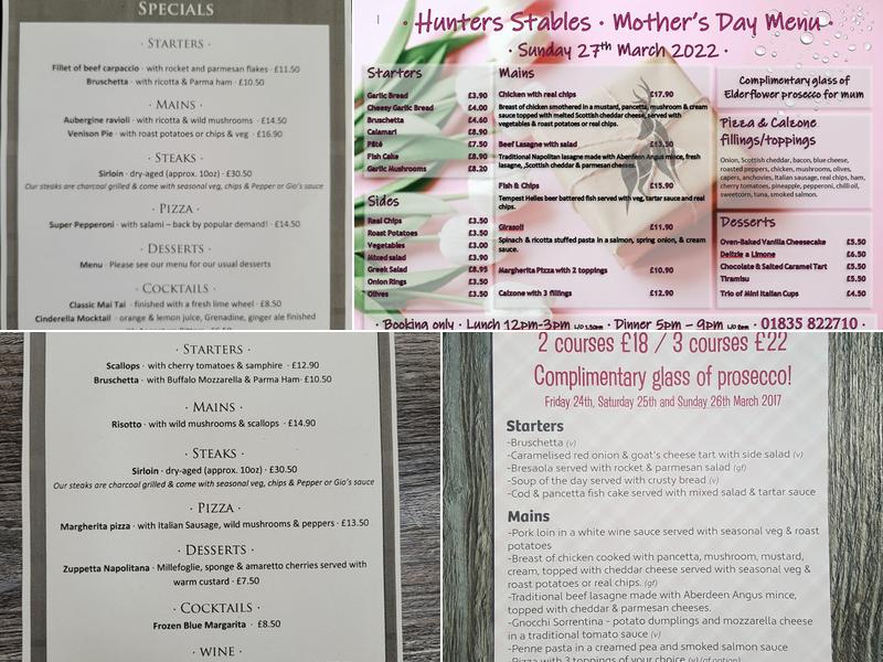 Hunters Stables Bar & Bistro Menu