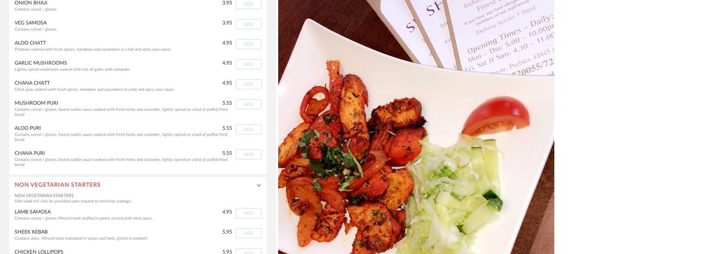 Shukria Indian Cuisine Menu